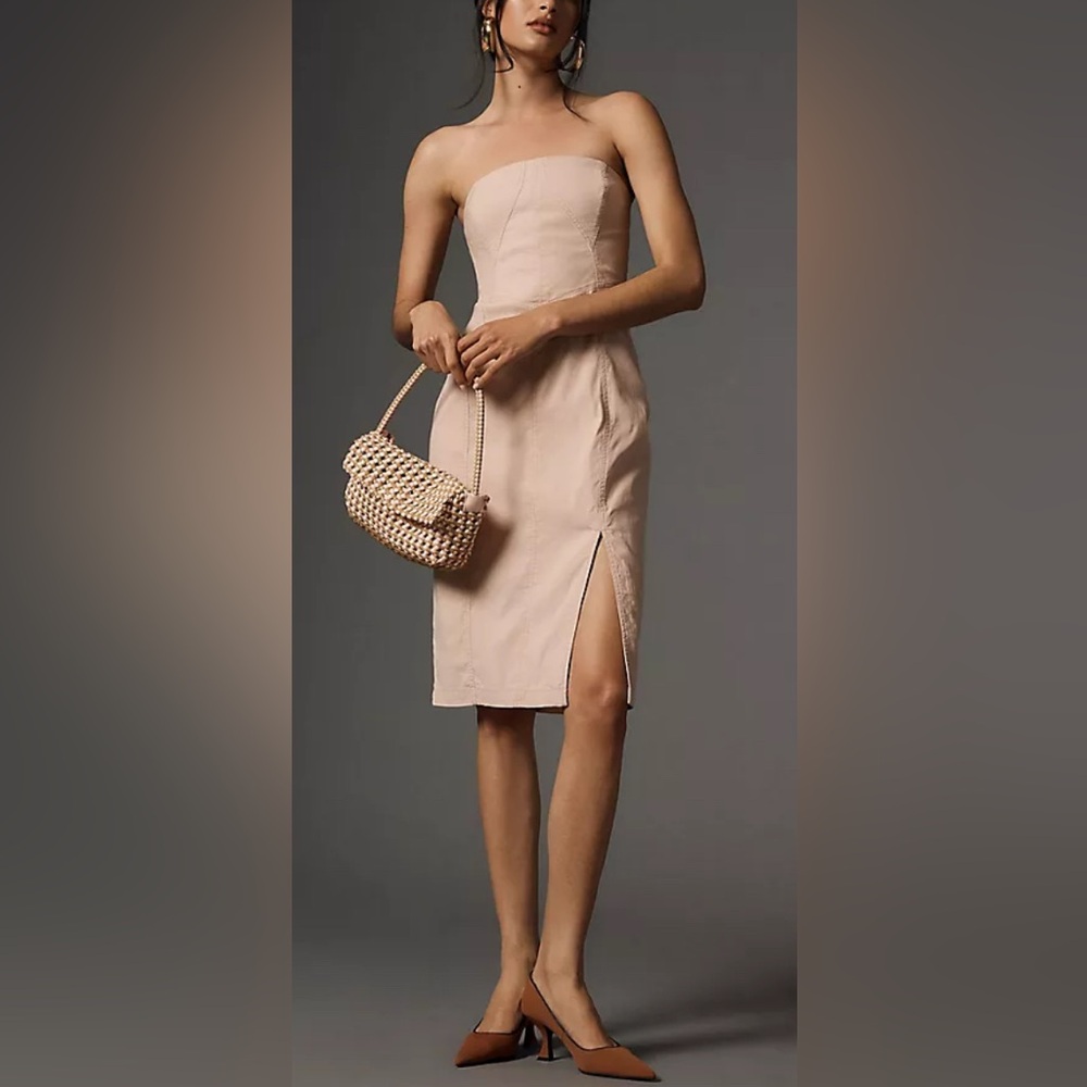 Anthropologie Strapless Side-Slit Pale Pink Dress - Medium